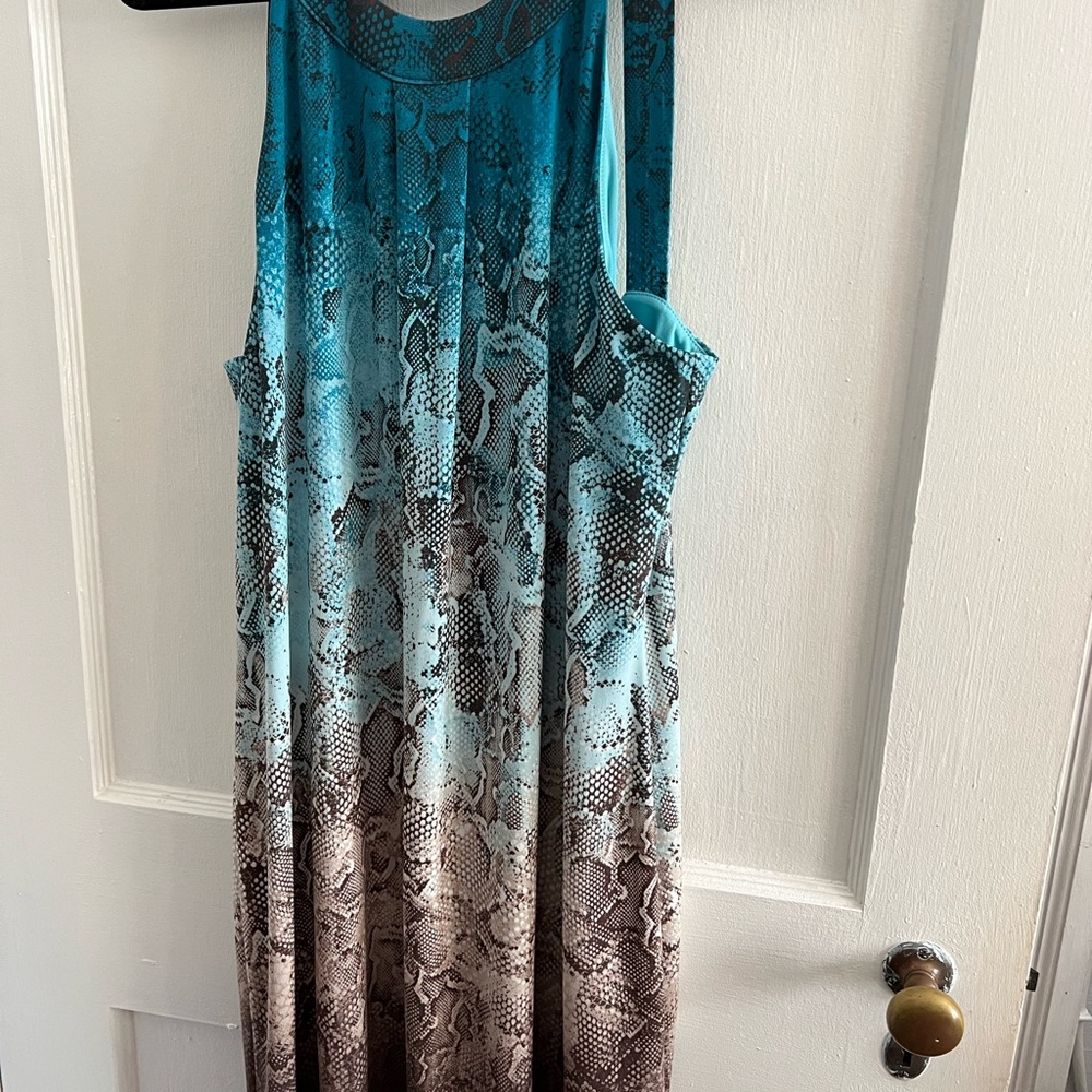White House Black Market Teal and Brown Ombre Snake-Print Maxi Dress